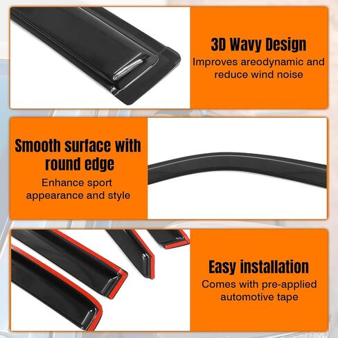 الشريط على Window Visor Deflectors متوافقة مع 2009-2015 Honda Pilot SUV ، والزخارف الدخان النحيف الاكريليك النحيف ملون حراس النافذة ، ومجموعة تنفيس من جانب الرياح ، 4 قطع in Saudi Arabia