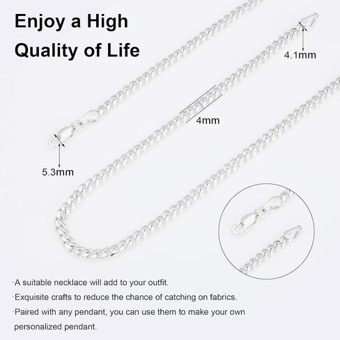 nometo Solid 925 Sterling Silver Cuban Chain Lobster Clasp 3.5mm 4mm 5mm Silver Chain for Men Silver Necklace Chain for Women 16/18/20/22/24/26/30 Inches in Kuwait