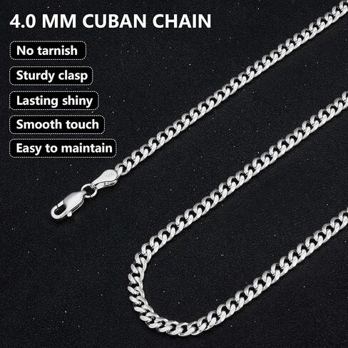nometo Solid 925 Sterling Silver Cuban Chain Lobster Clasp 3.5mm 4mm 5mm Silver Chain for Men Silver Necklace Chain for Women 16/18/20/22/24/26/30 Inches in Kuwait