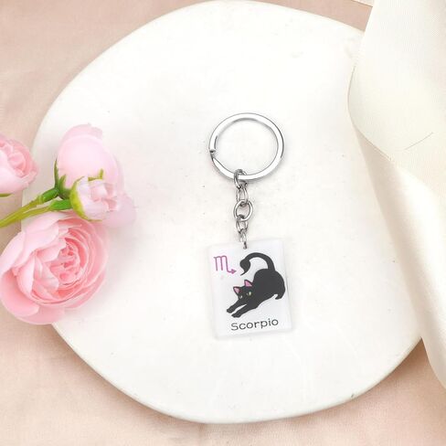12 Zodiac Signs Black Cat Keychain ، سلسلة مفاتيح القط المضحكة للنساء ، هدية عيد ميلاد لعشاق القطط in Kuwait