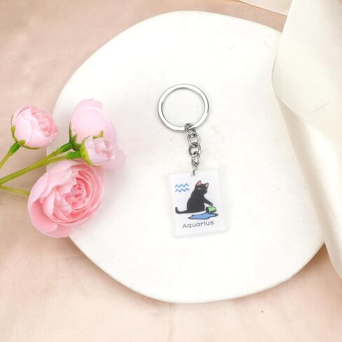 12 Zodiac Signs Black Cat Keychain ، سلسلة مفاتيح القط المضحكة للنساء ، هدية عيد ميلاد لعشاق القطط in Kuwait