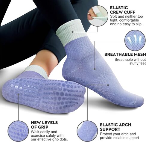 6 Pairs Grip Socks Pilates Socks with Grip for Women, Solid Non Slip Yoga Athletic Socks Grippy Ankle Socks for Barre, Ballet, Workout, Elderly, Hospital, Christmas gifts in Kuwait