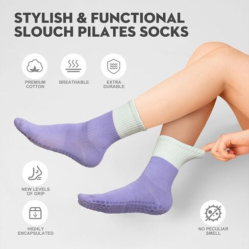 6 Pairs Grip Socks Pilates Socks with Grip for Women, Solid Non Slip Yoga Athletic Socks Grippy Ankle Socks for Barre, Ballet, Workout, Elderly, Hospital, Christmas gifts in Kuwait