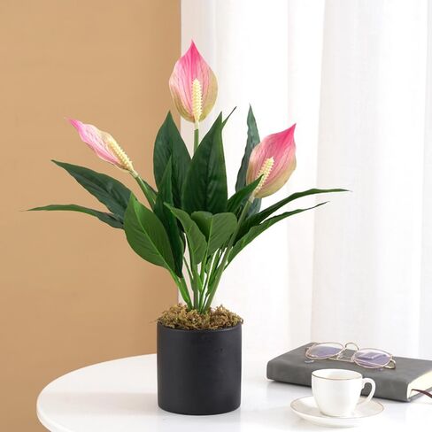 2 Packs Artificial Spathiphyllum Silk Plants 18.5" Faux Peace Lily Anthurium Flower for Wedding Home Garden Decoration (White) in Saudi Arabia