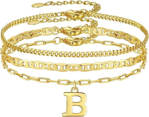 Gold Initial Bracelets for Women Gifts - Dainty 14K Gold Plated Layered Letter Bracelet Set Trendy Personalized A-Z Bracelets Jewelry Gifts for Her in Saudi Arabia