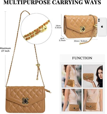 Quilted Leather Crossbody Bags for Women Trendy Ladies Shoulder Purse Satchel HandBag with Chain Strap in Saudi Arabia