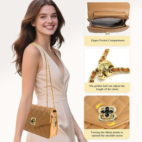 Quilted Leather Crossbody Bags for Women Trendy Ladies Shoulder Purse Satchel HandBag with Chain Strap in Saudi Arabia