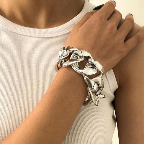 أساور فضية كبيرة للنساء للنساء عتيقة كبيرة 14K الذهب كوبا سلسلة البيان سوار العصرية كبيرة الحجم الهيب هوب الزي إكسسوارات يدوية المجوهرات in Kuwait