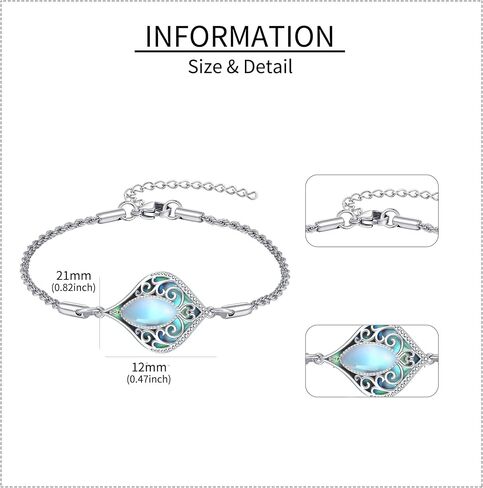 ONEFINITY Filigree Moonstone Bracelet 925 Sterling Silver Teardrop Bohemian Irish Celtic Bracelet Abalone Shell Filigree Jewelry Gifts For Women in Saudi Arabia