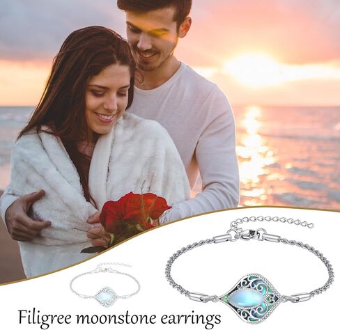 ONEFINITY Filigree Moonstone Bracelet 925 Sterling Silver Teardrop Bohemian Irish Celtic Bracelet Abalone Shell Filigree Jewelry Gifts For Women in Saudi Arabia