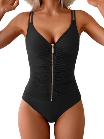 eomenie قطعة واحدة للسباحة للنساء الرمز البريدي الأمامي السيطرة على بدلة الاستحمام ruched shivwear in Kuwait