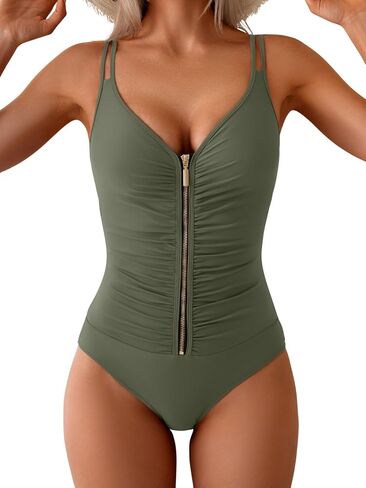 eomenie قطعة واحدة للسباحة للنساء الرمز البريدي الأمامي السيطرة على بدلة الاستحمام ruched shivwear in Saudi Arabia