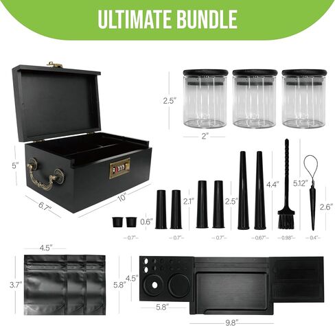 Large Bamboo Box with Combination Lock & Rotatable Rolling Tray with Cone Loader, Home Decorative Storage Box with Handle, Smell Proof Jars, Bags, Tubes, Brush, Pre Rolled Cone Accessories (Bamboo) in Kuwait
