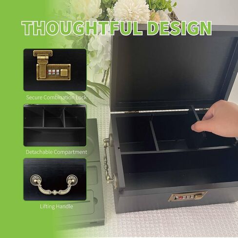 Large Bamboo Box with Combination Lock & Rotatable Rolling Tray with Cone Loader, Home Decorative Storage Box with Handle, Smell Proof Jars, Bags, Tubes, Brush, Pre Rolled Cone Accessories (Bamboo) in Kuwait