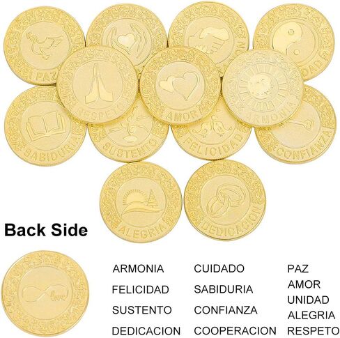 Tingku Gold Wedding Unity Coins مجموعة Arras de Boda Cermony Cermony Ceremony Arrhae Coin مع صندوق جمع الكتب - اللغة الإنجليزية in Kuwait