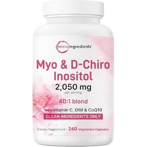 Myo-Inositol & D-Chiro Inositol 2,050mg | 240 Veggie Capsules + Vitamin C, Folate, DIM, & CoQ10 | Inositol Supplement for Women | 40:1 Ratio | Hormonal Balance & Ovarian Support | Filler Free in Saudi Arabia