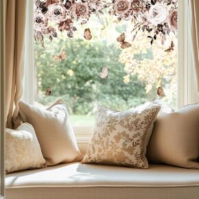 شارات النافذة المائية في الخريف ، ملصقات حدود النافذة الزهرية على الوجهين ، ودقة زجاجات زجاجية ثابتة تغطي فيلمًا للزخرفة المنزلية ، ودالياس البرتقال والورود in Kuwait