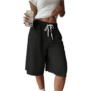 SHENHE Women's Wide Leg Sweat Shorts Drawstring Casual Lounge Sports Knee Length Bermuda Shorts in Saudi Arabia