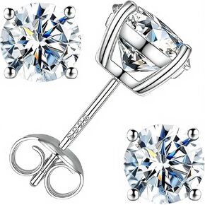 Moissanite Stud Earrings for Women & Men, 18K White Gold Plated 925 Sterling Silver, D Color VVS1 Round Brilliant Cut, Secure Push Back Fit Hypoallergenic Daily Wear Jewelry in Saudi Arabia