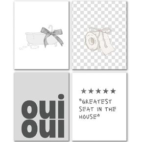 Jinyo Coquette Pink Bow عصرية الحمام الجدار المطبوعات مجموعة من 4 ، preppy جرلي جمالي الوردي ديكور الملصقات صور للبنات حمام حمام الحمام ، 8x10 دون إطارها in Kuwait