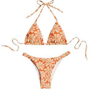 GORGLITTER Women's Floral Boho Bikini Set High Waisted Thong Backless Halter Triangle Top Swimsuit Bathing Suit in Saudi Arabia