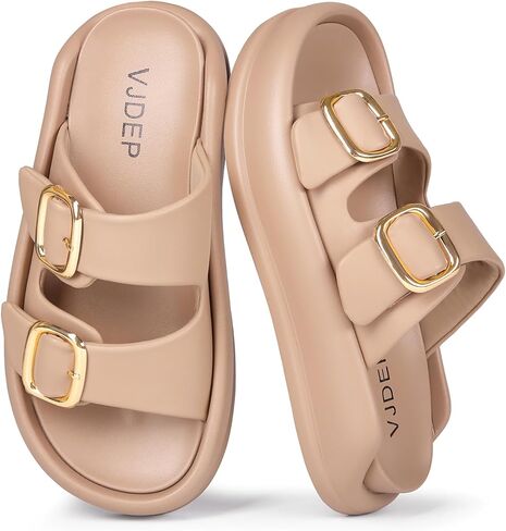 الصنادل المنصة الحديثة للسيدات مع الإبزيم الذهبي ، والانزلاق غير الرسمي ، وشرائح رغوة خفيفة الوزن ، والسيدات المريحة والأنيقة شريحة شريحة مسطحة في ظلال دسم in Kuwait