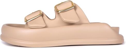 الصنادل المنصة الحديثة للسيدات مع الإبزيم الذهبي ، والانزلاق غير الرسمي ، وشرائح رغوة خفيفة الوزن ، والسيدات المريحة والأنيقة شريحة شريحة مسطحة في ظلال دسم in Kuwait