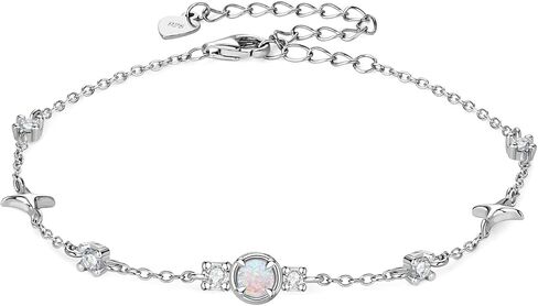 Sterling Silver Opal Bracelet for Women, Dainty Opal Link Bracelet October Birthstone Jewelry Gifts for Her Birthday Anniversary Christmas in Kuwait