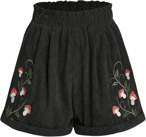 Women's Embroidered Corduroy Shorts Elastic High Waisted Straight Leg Casual Lounge Shorts in Saudi Arabia