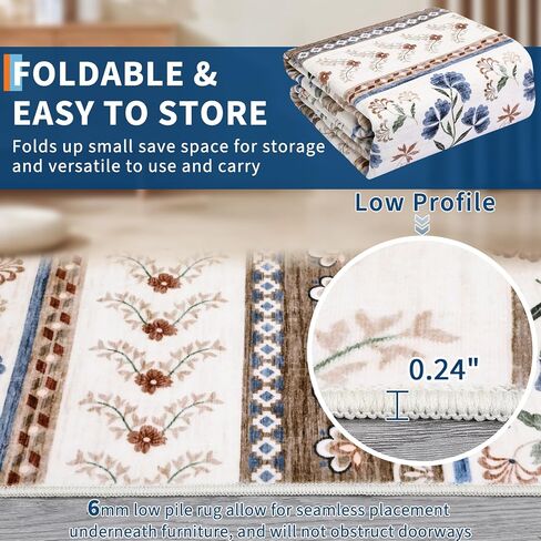 GarveeHome Floral Area Rug 8x10 Washable Rug for Living Room Soft Boho Rug Non Slip Dining Room Throw Carpet Stain Resistant Large Bedroom Area Rug Geometric Carpet for Girls Home Decor, Green in Saudi Arabia