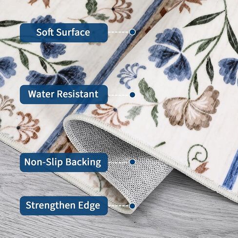 GarveeHome Floral Area Rug 8x10 Washable Rug for Living Room Soft Boho Rug Non Slip Dining Room Throw Carpet Stain Resistant Large Bedroom Area Rug Geometric Carpet for Girls Home Decor, Green in Saudi Arabia