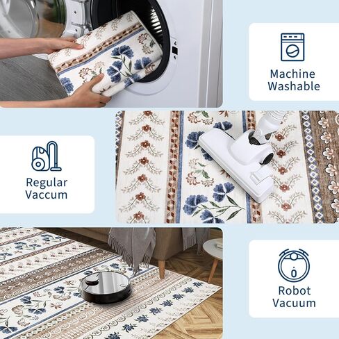 GarveeHome Floral Area Rug 8x10 Washable Rug for Living Room Soft Boho Rug Non Slip Dining Room Throw Carpet Stain Resistant Large Bedroom Area Rug Geometric Carpet for Girls Home Decor, Green in Saudi Arabia