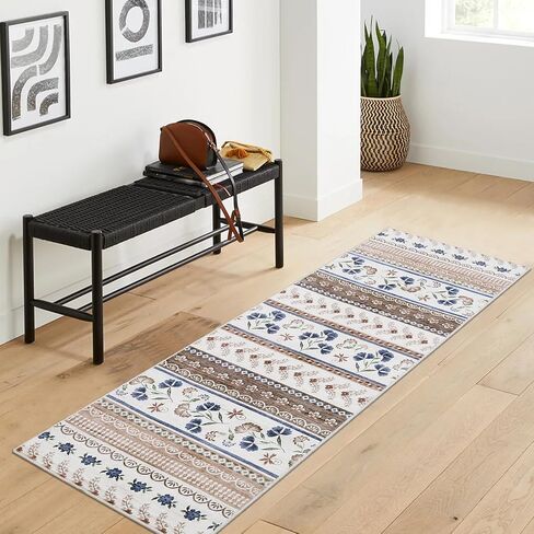 GarveeHome Floral Area Rug 8x10 Washable Rug for Living Room Soft Boho Rug Non Slip Dining Room Throw Carpet Stain Resistant Large Bedroom Area Rug Geometric Carpet for Girls Home Decor, Green in Saudi Arabia