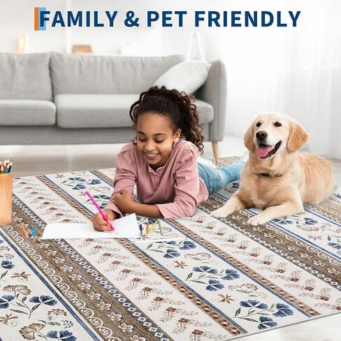 GarveeHome Floral Area Rug 8x10 Washable Rug for Living Room Soft Boho Rug Non Slip Dining Room Throw Carpet Stain Resistant Large Bedroom Area Rug Geometric Carpet for Girls Home Decor, Green in Saudi Arabia