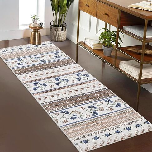 GarveeHome Floral Area Rug 8x10 Washable Rug for Living Room Soft Boho Rug Non Slip Dining Room Throw Carpet Stain Resistant Large Bedroom Area Rug Geometric Carpet for Girls Home Decor, Green in Saudi Arabia