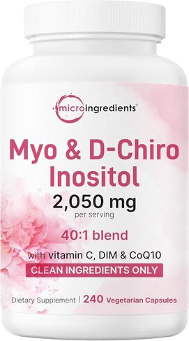 Myo-Inositol & D-Chiro Inositol 2،050mg | 240 كبسولات الخضروات + فيتامين C ، الفولات ، DIM ، و COQ10 | ملحق إينوسيتول للنساء | 40: 1 نسبة | التوازن الهرموني ودعم المبيض | حشو خالي in Saudi Arabia