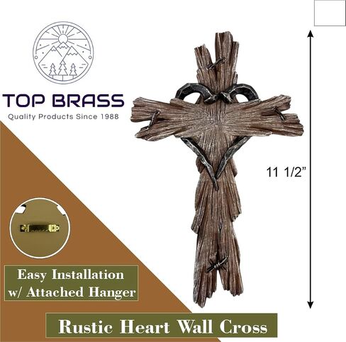 Rustic Wood-Look Resin Wall Cross with Barbed Wire & Nail Heart Accents – 11 ½" Christian Farmhouse Wall Décor, Inspirational Religious Gift (Whitewash) in Saudi Arabia