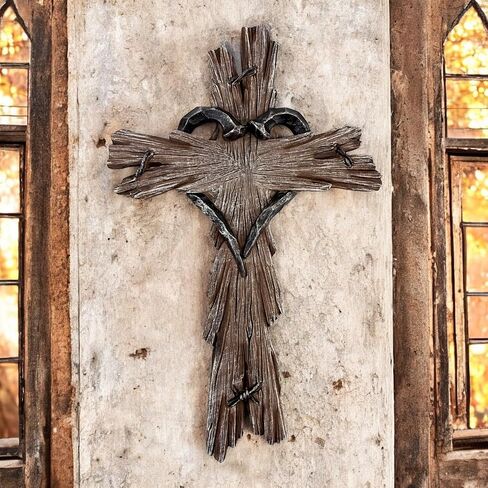 Rustic Wood-Look Resin Wall Cross with Barbed Wire & Nail Heart Accents – 11 ½" Christian Farmhouse Wall Décor, Inspirational Religious Gift (Whitewash) in Saudi Arabia
