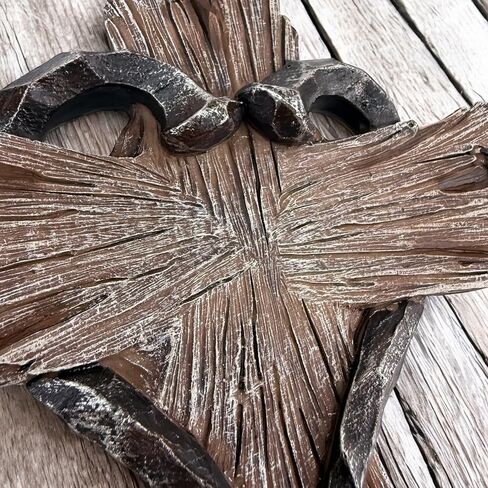 Rustic Wood-Look Resin Wall Cross with Barbed Wire & Nail Heart Accents – 11 ½" Christian Farmhouse Wall Décor, Inspirational Religious Gift (Whitewash) in Saudi Arabia