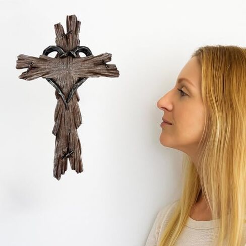 Rustic Wood-Look Resin Wall Cross with Barbed Wire & Nail Heart Accents – 11 ½" Christian Farmhouse Wall Décor, Inspirational Religious Gift (Whitewash) in Saudi Arabia