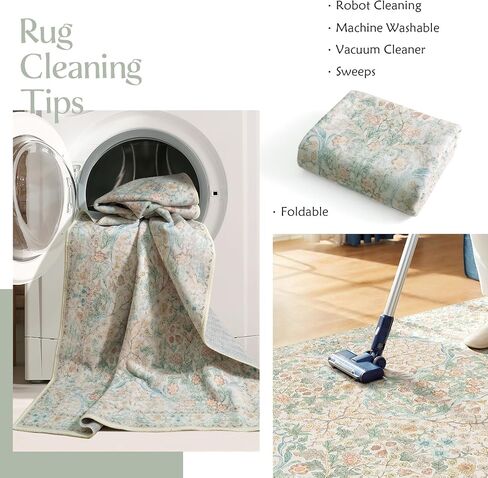 MUJOO 3x5 Rug Washable,Floral Area Rug for Bedroom Office Entryway Living Room Bedside,Small Throw Carpet Boho Non Slip Indoor Floor Botanical Vintage Ultra-Thin Black and Green in Saudi Arabia