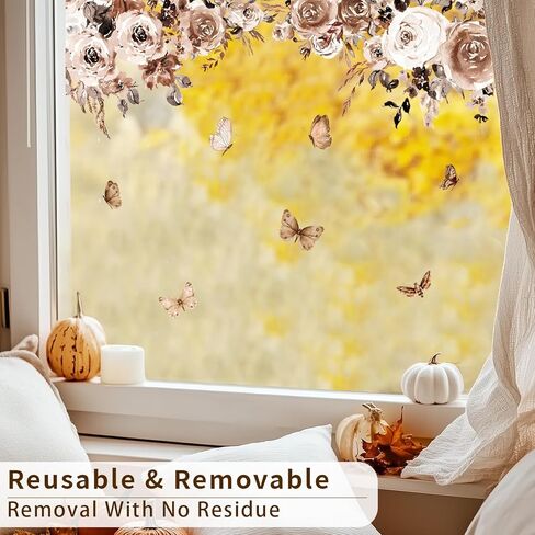 شارات النافذة المائية في الخريف ، ملصقات حدود النافذة الزهرية على الوجهين ، ودقة زجاجات زجاجية ثابتة تغطي فيلمًا للزخرفة المنزلية ، ودالياس البرتقال والورود in Kuwait