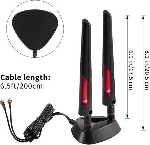 9dBi WiFi 6 6E Tri-Band 2.4GHz + 5 GHz + 6GHz Magnetic Base Gaming WiFi Antenna with Adapter for WiFi 6 6E Router PC Desktop Computer PCI-E WiFi 6E Card WiFi Gaming Motherboard in Kuwait