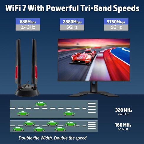 9dBi WiFi 6 6E Tri-Band 2.4GHz + 5 GHz + 6GHz Magnetic Base Gaming WiFi Antenna with Adapter for WiFi 6 6E Router PC Desktop Computer PCI-E WiFi 6E Card WiFi Gaming Motherboard in Kuwait