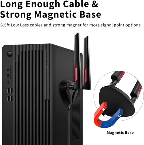 9dBi WiFi 6 6E Tri-Band 2.4GHz + 5 GHz + 6GHz Magnetic Base Gaming WiFi Antenna with Adapter for WiFi 6 6E Router PC Desktop Computer PCI-E WiFi 6E Card WiFi Gaming Motherboard in Kuwait