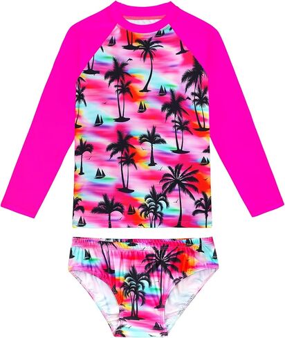 Girls Swimsuit Long Sleeve Rush Guard Bathing Suit Swimwear with Bikini Bottom Sun Protection in Kuwait