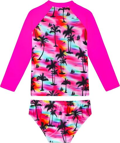 Girls Swimsuit Long Sleeve Rush Guard Bathing Suit Swimwear with Bikini Bottom Sun Protection in Kuwait