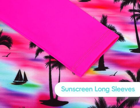 Girls Swimsuit Long Sleeve Rush Guard Bathing Suit Swimwear with Bikini Bottom Sun Protection in Kuwait