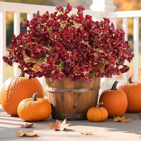 10pcs زهور فو في الهواء الطلق UV Morning Morning Glory Flowers Greenery Greenery Greenery Eucalyptus Plants for Spring Garden Garden Window Box Decor in Kuwait