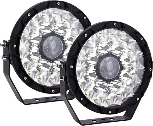 9 بوصة شريط إضاءة LED مستدير Safego 2 قطعة من أضواء الطرق الوعرة الدائرية الكهرمانية 408 وات شعاع بقعة مقاوم للماء LED ضوء عمل مستدير ضوء القيادة مصابيح ضباب صفراء متوافقة مع شاحنة SUV ATV قارب جرار in Kuwait